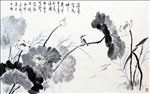 中式水墨风荷花背景墙装饰画