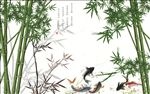 竹林竹子水墨游鱼背景墙