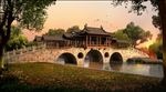 黄昏弧形拱桥古建筑景观建筑效果