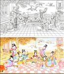仕女图 仙鹤 牡丹