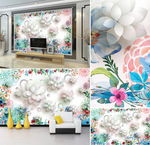 水彩花卉3D花朵电视沙发背景墙