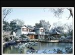雪景古建亭子冬天积雪效果图