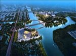 鸟瞰夜景城市规划河道景观效果图