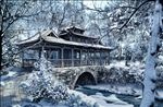 阁楼古桥雪景景观效果图