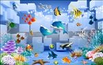 3D儿童房卡通海底世界背景墙壁