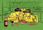 恋人情侣夫妻居家厨房西餐饮插图