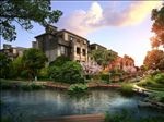 别墅区内庭景观黄昏建筑效果图