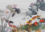 中式荷花背景墙