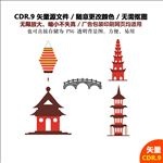 线描房屋建筑塔庙矢量图