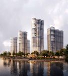 高层圆盘建筑住宅区景观效果图