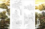 山水画艺术玻璃矢量图 雕刻图