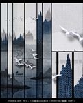 新中式创意水墨群山飞鸟装饰画