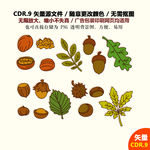 手绘坚果树叶榛果矢量图素材