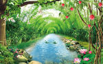 竹林小河3D立体唯美风景