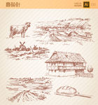 农场磨坊素描矢量图