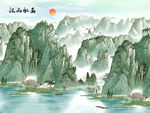 国画山水画背景墙图片