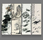 齐白石水墨鱼虾意境山水装饰画