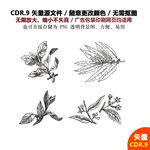 手绘植物花草设计矢量图