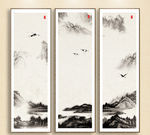 新中式抽象水墨山装饰画三联画素