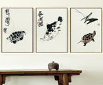 中国风齐白石水墨鱼龟装饰画