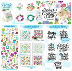 手绘兔子鲜花复活节水彩画