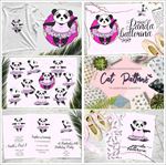 卡通可爱穿裙子跳舞熊猫水彩画