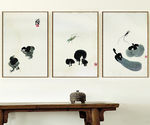 花鸟昆虫水墨中国画三联无框画