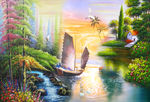 油画风景背景墙