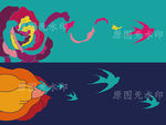 中式复古花瓣花艺装饰燕子鸟插图