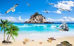 3D一帆风顺浪漫夏日阳光海岛背