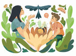 幼教早教育亲子老师植物花草插图