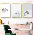 新中式手绘白马油画装饰画无框画