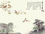 喜上眉梢彩雕中式背景墙