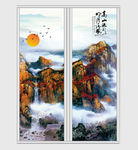 高山流水国画移门