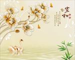 现代简约电视背景墙天月虞美人