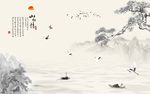 新中式山水情水墨画背景墙壁纸