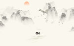 新中式水墨山水背景墙装饰画