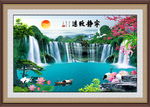 宁静致远迎客松梅花仙鹤瀑布
