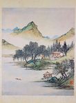 清新复古绿色山水人家