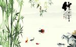 竹子彩雕水墨山水画背景墙