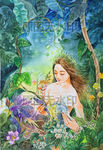 美女孩自然公园露肩鲜花读书插图
