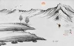 抽象水墨画中式山水背景墙
