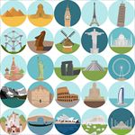 矢量彩色世界旅游地标图标