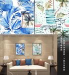 高清手绘蓝色热带雨林装饰画
