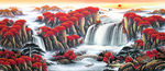 流水人家招财风水画