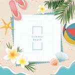 你好夏天沙滩海滩插画背景海报