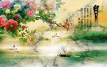 大理石 山水情 牡丹花