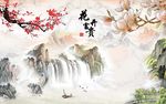 大理石山水画花开富贵