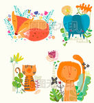 狐狸大象狮子猫虎动物园呆萌插图