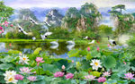 中国风山水背景墙壁画